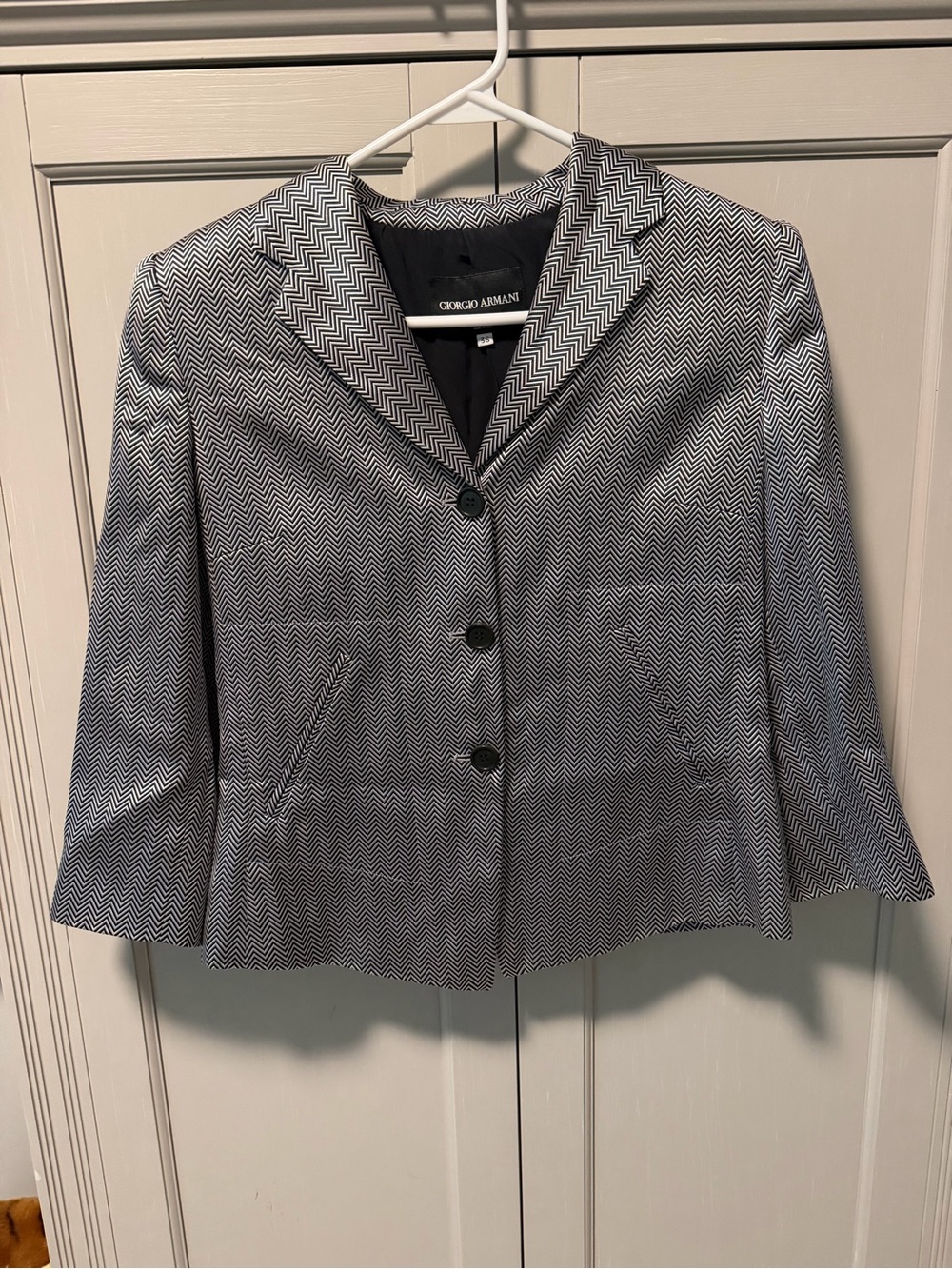 Vintage Giorgio Armani 100% Silk Black & White Herringbone Tailored Blazer